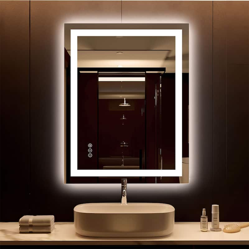 36x28 LED Mirror for Bathroom, Lighted Vanity Mirror for Wall, Dimmable, Anti-Fog, Shatter-Proof - White - White