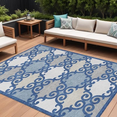 HomeRoots Trellis Transitional Rectangle Outdoor Rug