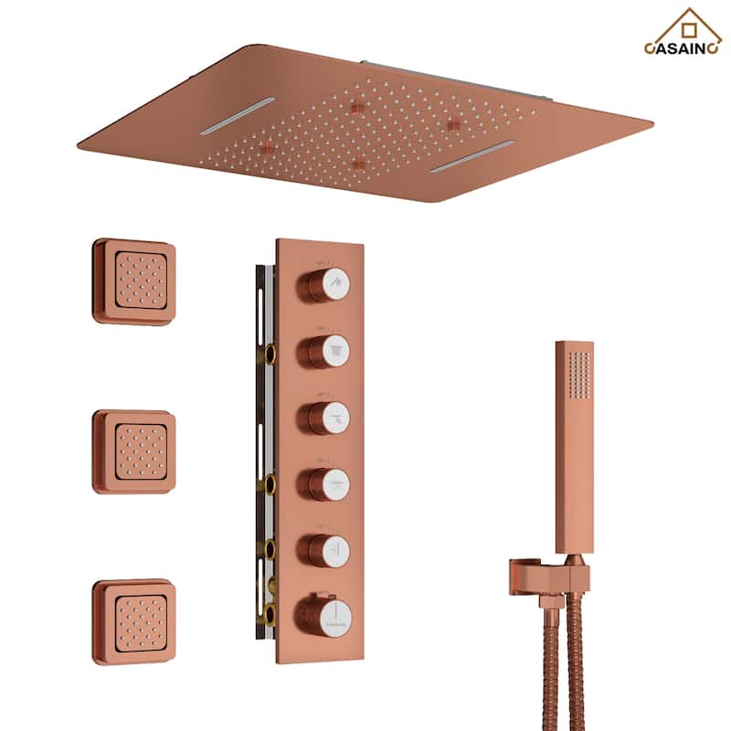 Luxury Thermostatic Shower System 5-Spray Patterns 20"x24" Ceiling Mount Fixed and Handheld Shower Head with 3 Body Sprayer Jets