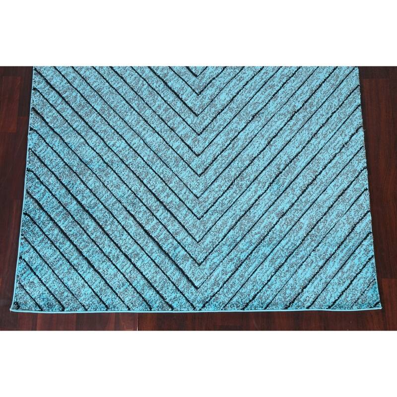 Turquoise Blue Chevron Style Transitional Turkish Rug Oriental Carpet