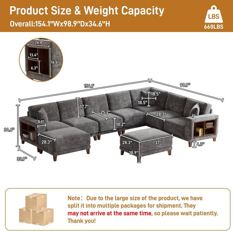 Transitional Modular Storage Sectional with Ottoman