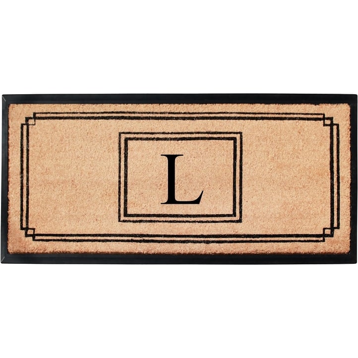 A1HC Natural Coir and Rubber Monogrammed Front Porch Entry Doormat 24"X48" Black/Beige - L