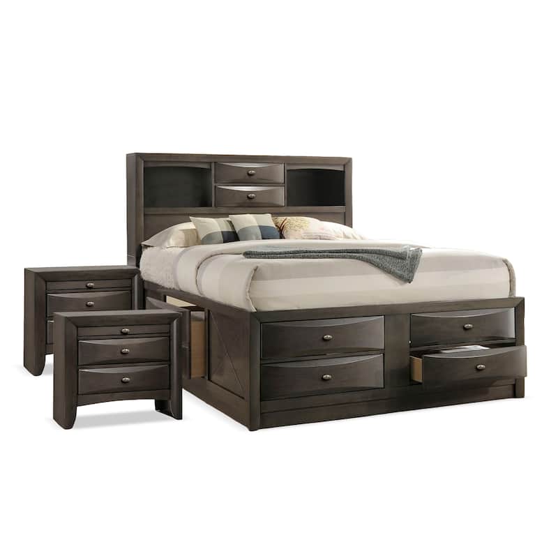 Furniture of America Brent 3-Piece Wood Platform Bedroom Set with Drawers and Bookcase Headboard