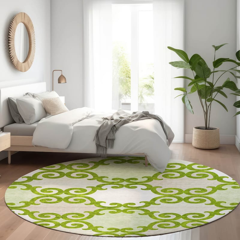 Premium Washable Super Soft Ornate Scroll Mayfield Rug - Lime - 8' x 8'