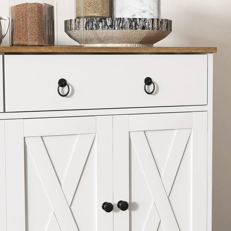 Sideboard,Buffet Cabinet with 2 Drawers,4 Barn-Style Doors and Adjustable Shelves