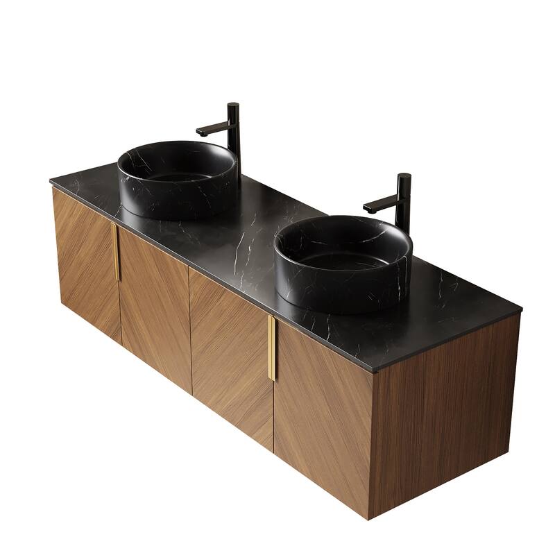 Wall-Mounted Bathroom Vanity with Round Ceramic Sink