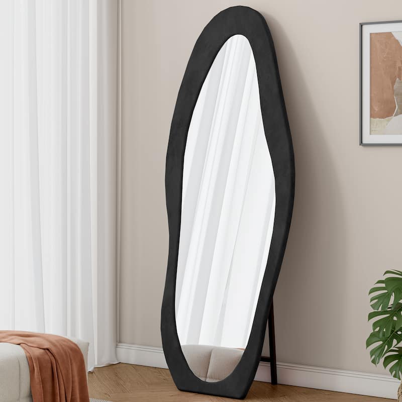 Full Length Mirror,63" x 24" Floor Mirror/ Wall Mirror, Flannel Wrapped Wooden Frame Floor Mirror - Black