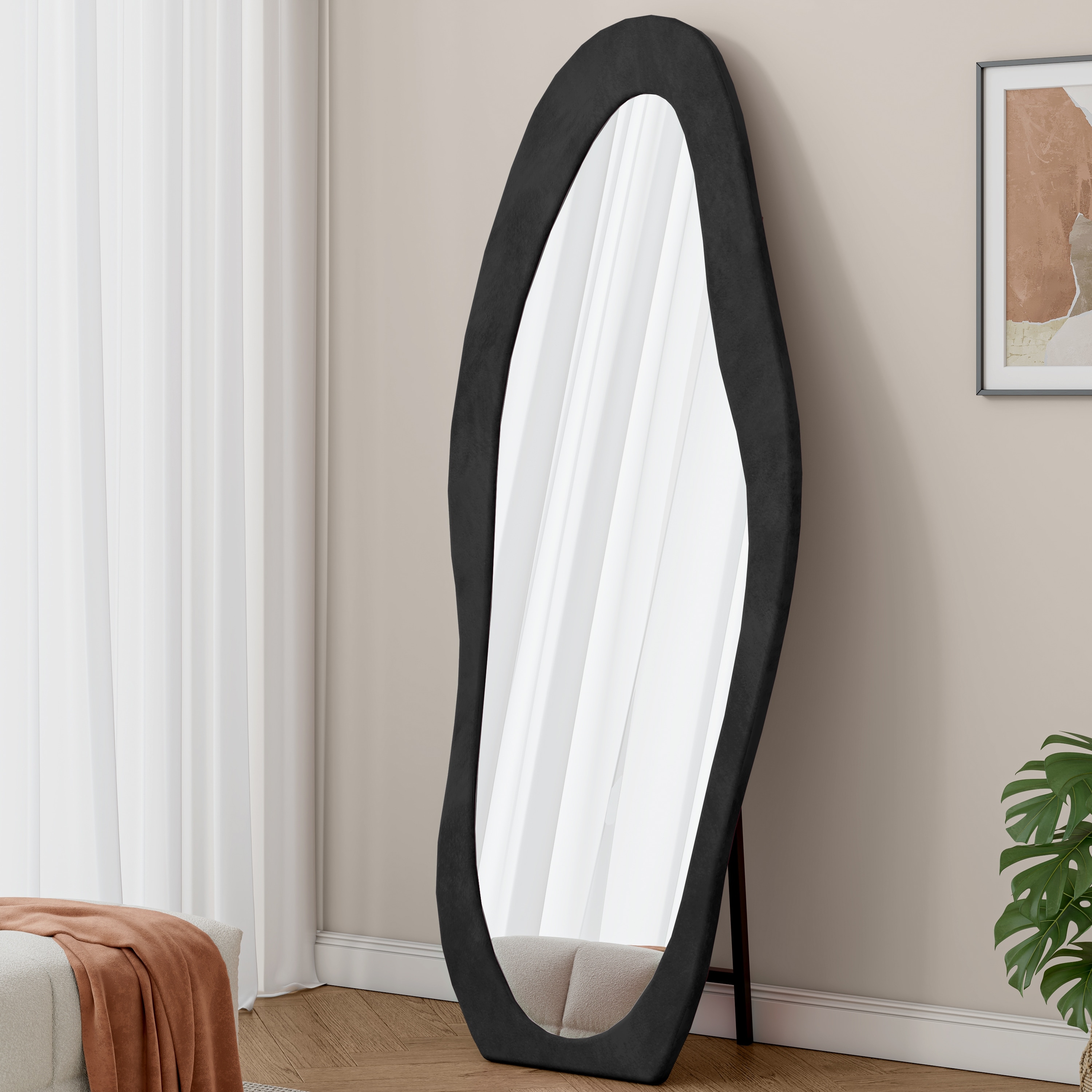 Full Length Mirror,63" x 24" Floor Mirror/ Wall Mirror, Flannel Wrapped Wooden Frame Floor Mirror