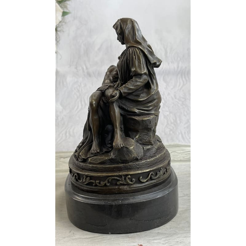 La Pieta By Michelangelo Bronze Sculpture Statue Miniature Replica On Marble Base