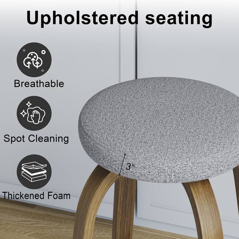 Swivel Bar Stools Set of 2, Counter Height Backless 26″Bar Stool, Fabric Upholstered Seat, Sturdy Wood Legs and Metal Footrest