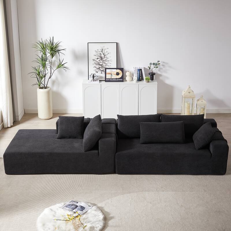 Modern Chenille Upholstered Sectional Sofa Couch Set,Modular L Shaped Sectional Living Room Sofa Set With 6 Pillows(Left Chaise)