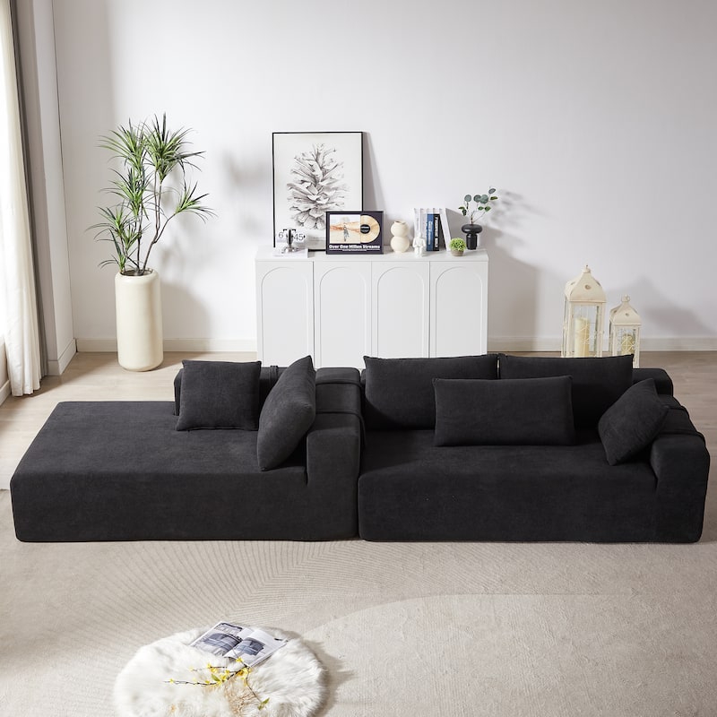 Roomfitters 108" Chenille Modular Sectional Sofa, L-Shaped 3-4 Seater with 6 Pillows, Right Chaise