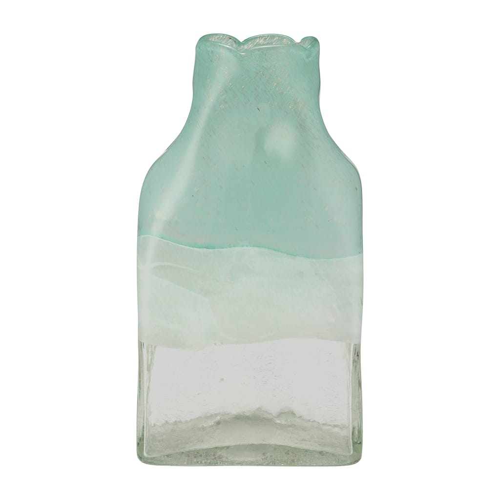 13" Glass Bottle Vase Aqua Haze Decorative Home or Office Accent Piece Contemporary Coastal Casual Decor or Floral