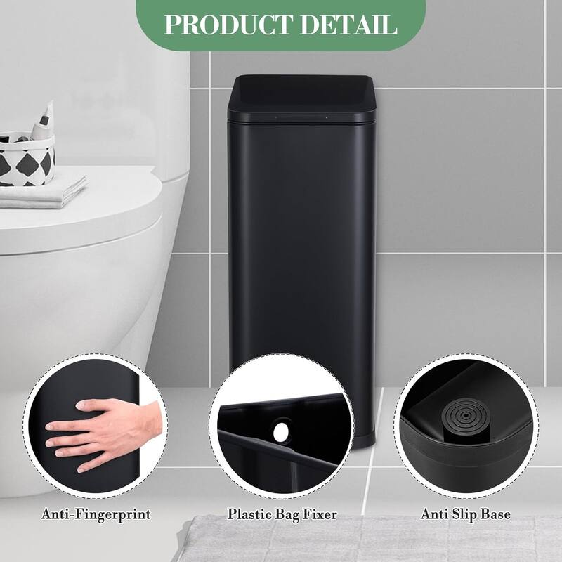13.2 Gallon Slim Trash Can with Lid Soft Close for Bedroom, Office, Kitchen