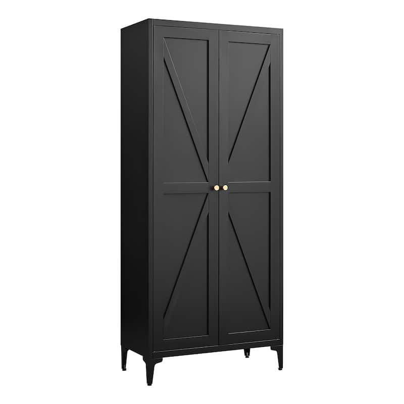 2 Doors Metal Storage Cabinet Kitchen Pantry Cabinet With Adjustable Shelves Tall Steel Cabinet Locker