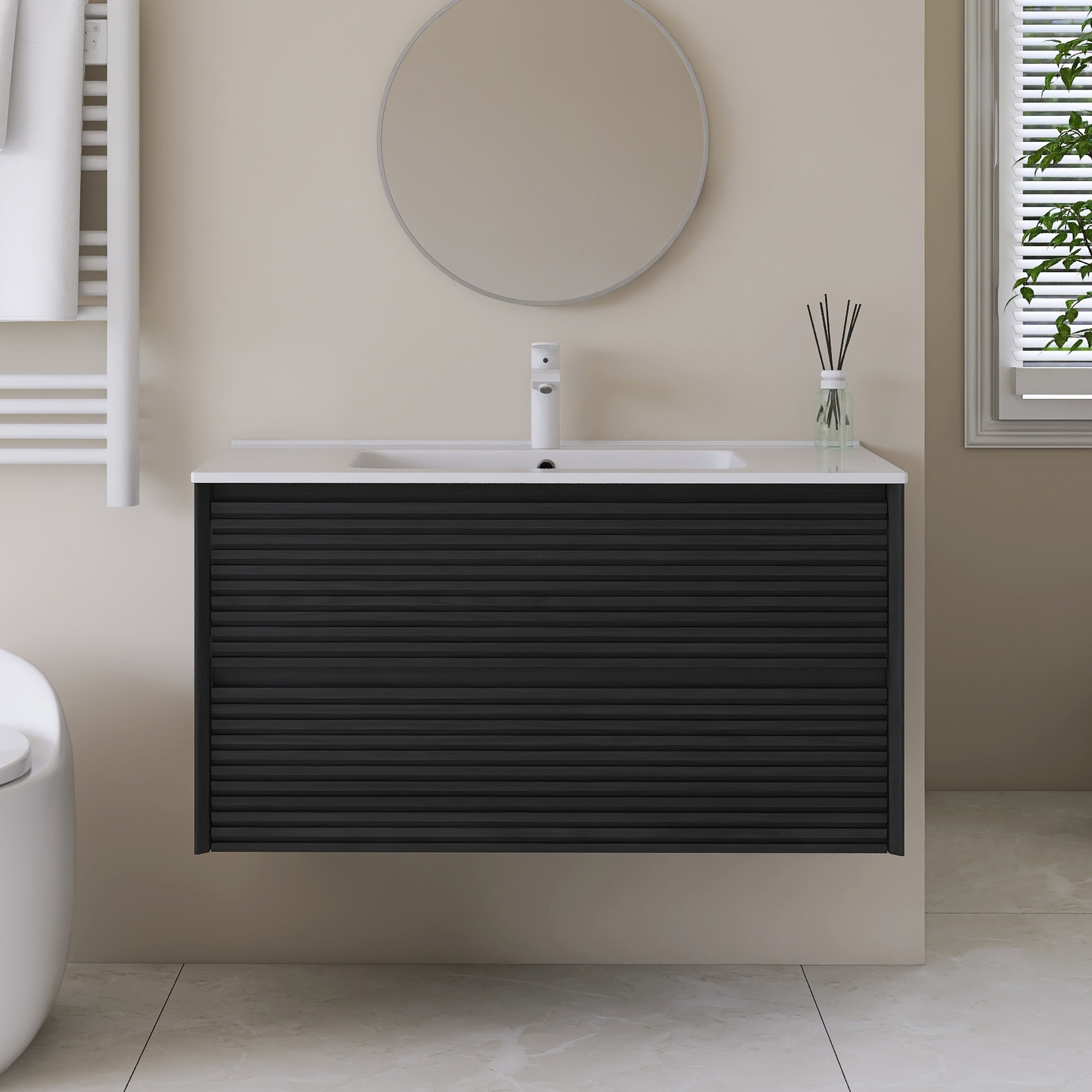 Floating Bathroom Vanity with White Ceramic Sink