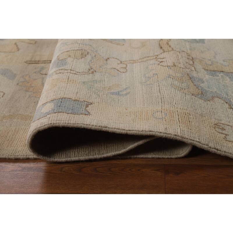 Transitional Beige Oushak Turkish Area Rug Hand-Knotted Wool Carpet - 7'11"x 9'11"