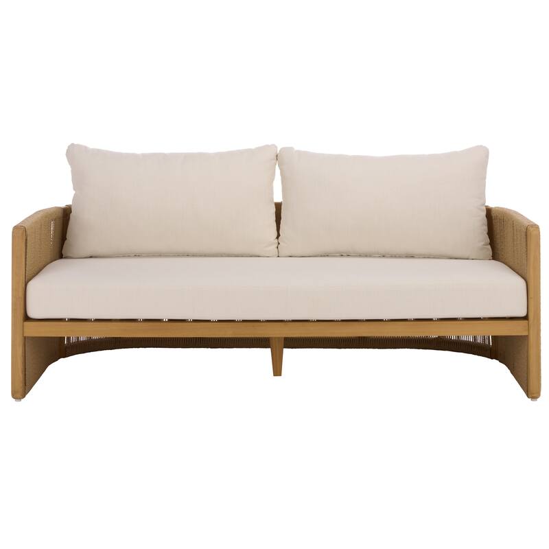 SAFAVIEH Couture Gale Teak & Hyacinth Patio Sofa - 70"W x 34"D x 24"H