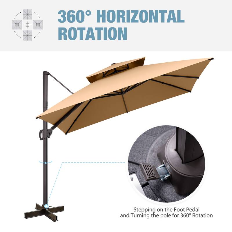 VredHom Double Top 10x10 FT Square Patio Cantilever Umbrella with Weight Base