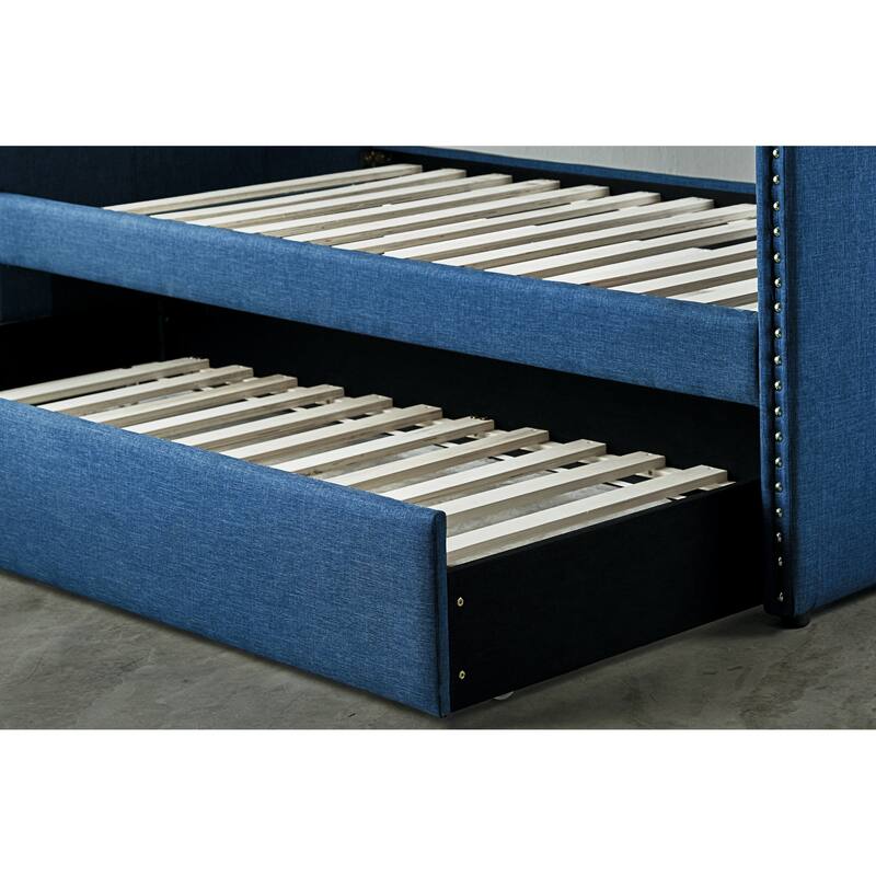 Orange Fabric Upholstered 1pc Day Bed with Pull-out Trundle Nailhead Trim Wood Frame Furniture