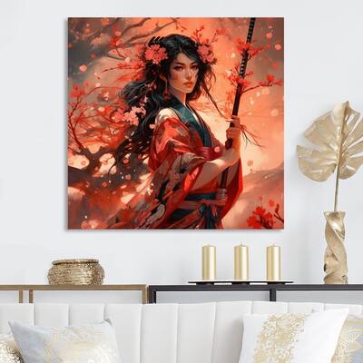 Designart "Samurai Floral Beauty I" Asian Woman Canvas Print