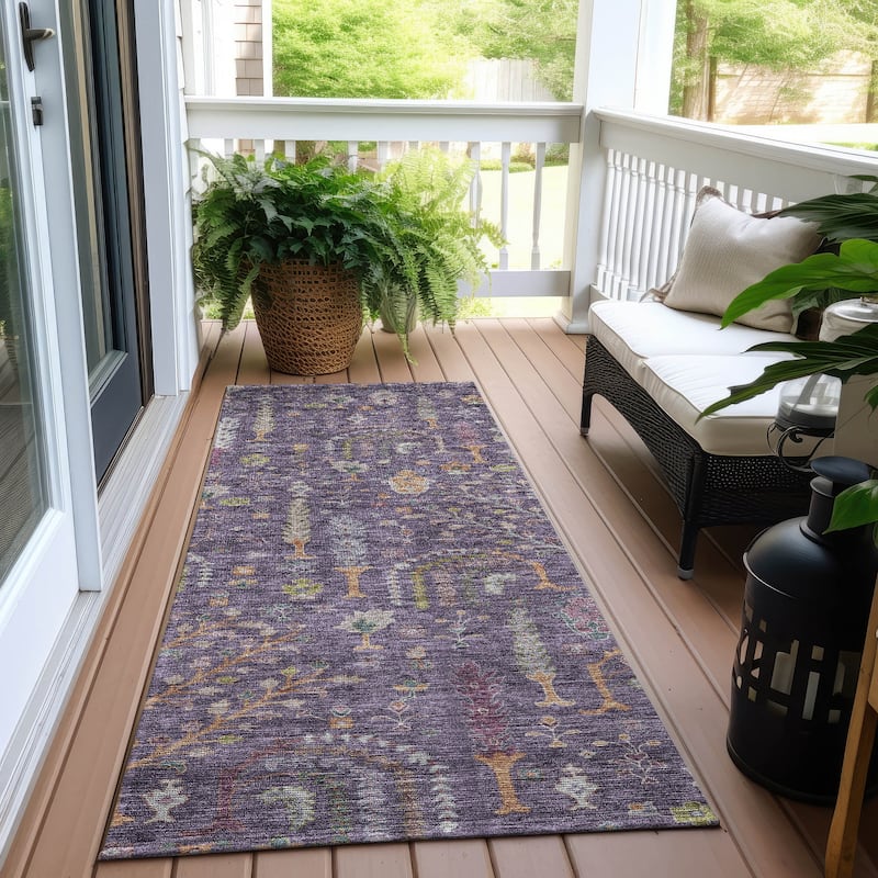 Machine Washable Indoor/ Outdoor Traditional Global Chantille Rug