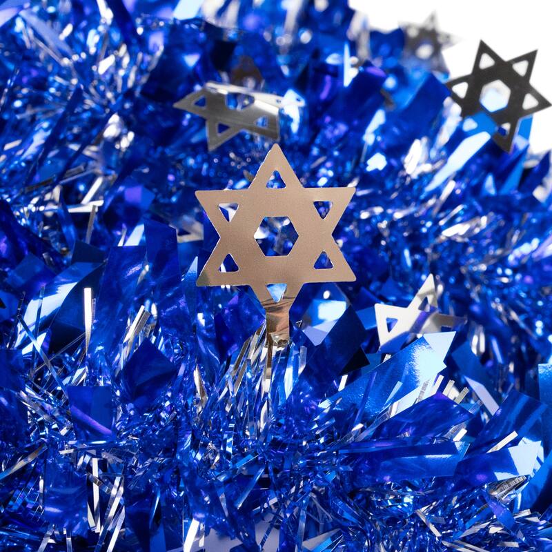 Star of David Hanukkah Tinsel Garland - 50' x 3.5" - Blue & Silver - Unlit