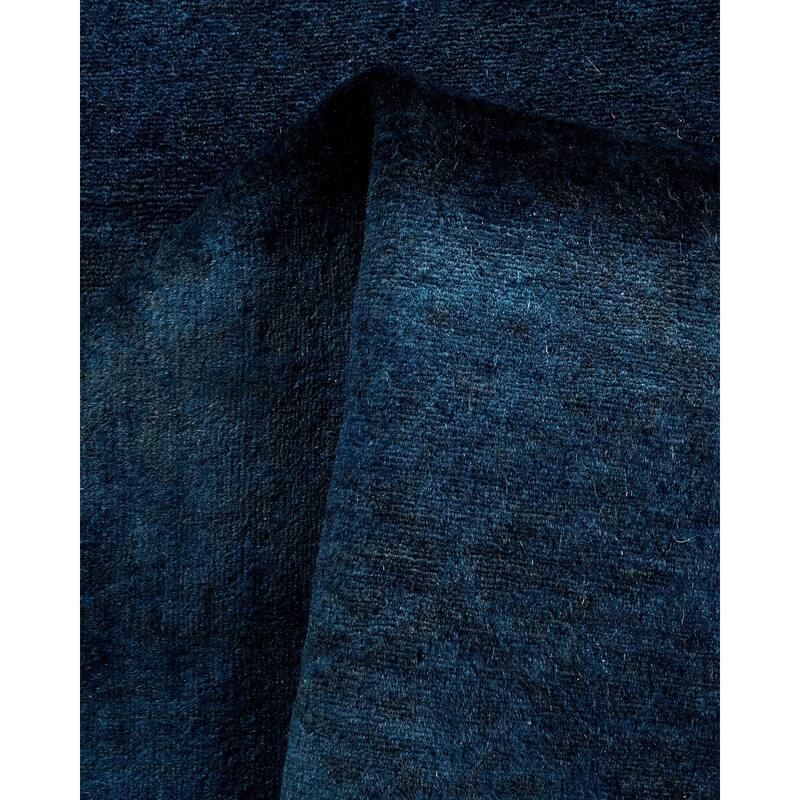 Overton Hand Knotted Wool Vintage Inspired Modern Contemporary Overdyed Blue Runner Rug - 2' 7" x 13' 9"