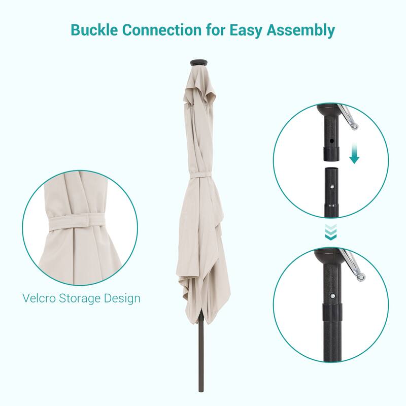 Bonosuki 10 x 6.5ft LED Patio Rectangular Umbrella Outdoor Market Umbrella Aluminium/Steel with Tilt and Crank