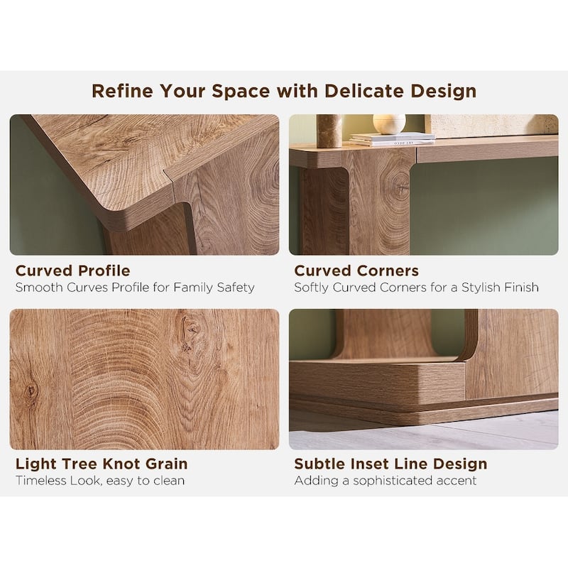 Modern 63" Entryway Console Table, Long Sofa Table with Curved Edge