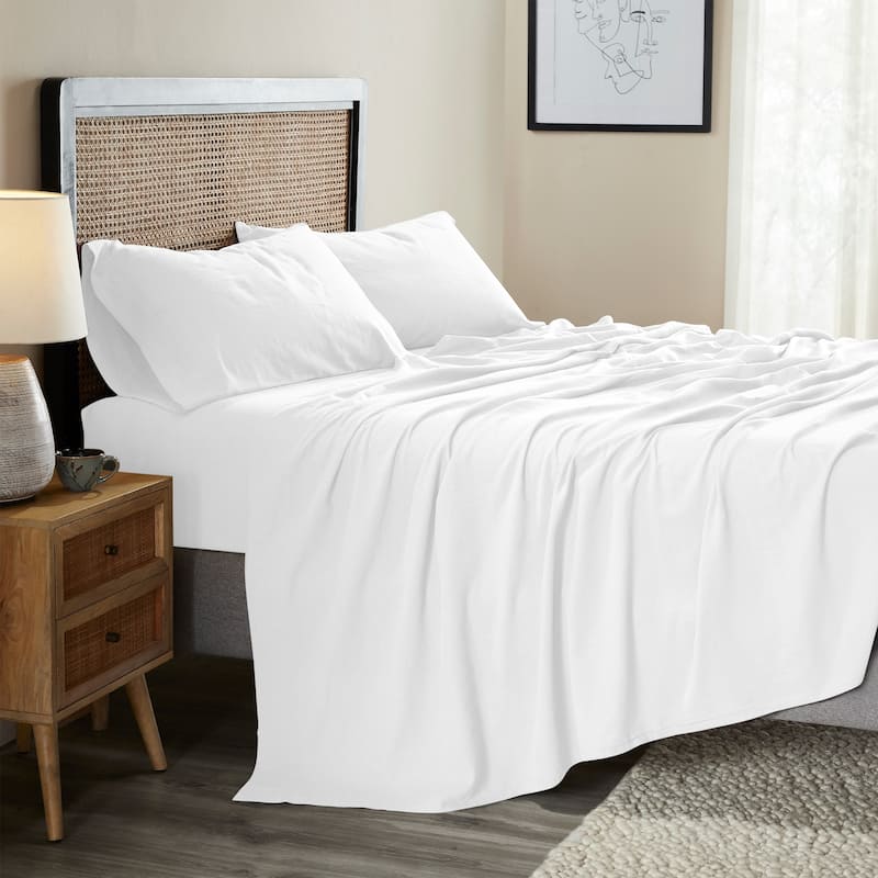 Superior Cotton Linen Garment Washed Deep Pocket Bed Sheet Set - Queen - White