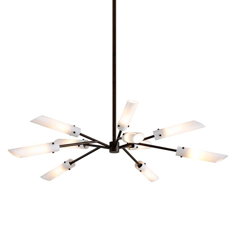 High Line Dark Bronze Chandelier with Opal White Glass - 10 Lights