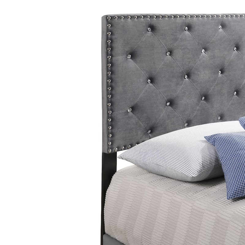 Velvet Upholstered Tufted King Panel Bed - 83" - Gray