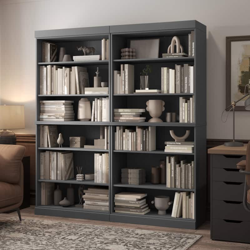 Palace Imports 100% Solid Wood 12-Shelf Bookcase, Adjustable Shelves, 64" Wide, 71.5" Tall - Gray