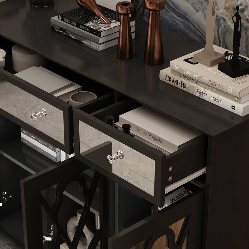 Timechee 55.1'' Accent Storage Cabinet Mirror Sideboard Buffet Cabinet