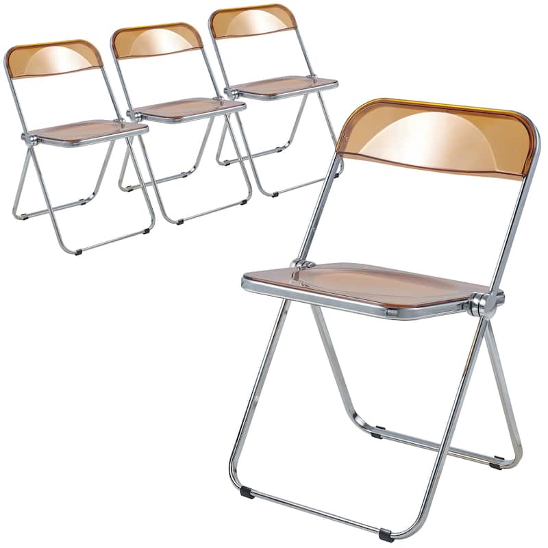Lawrence Modern Clear Acrylic Sleek Transparent Folding Chair with Chrome Steel Frame Set of 4 - 30" - Tangerine