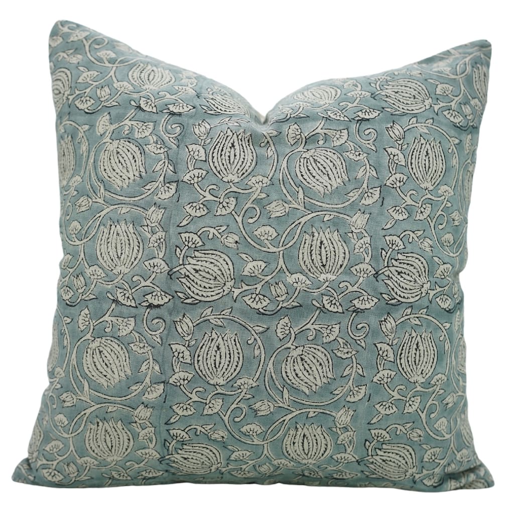 Fabdivine Handmade Block Print Dark Blue Throw Home Decorative Pillow Cover for Sofa, Couch Cushioncase, 6 Kamal