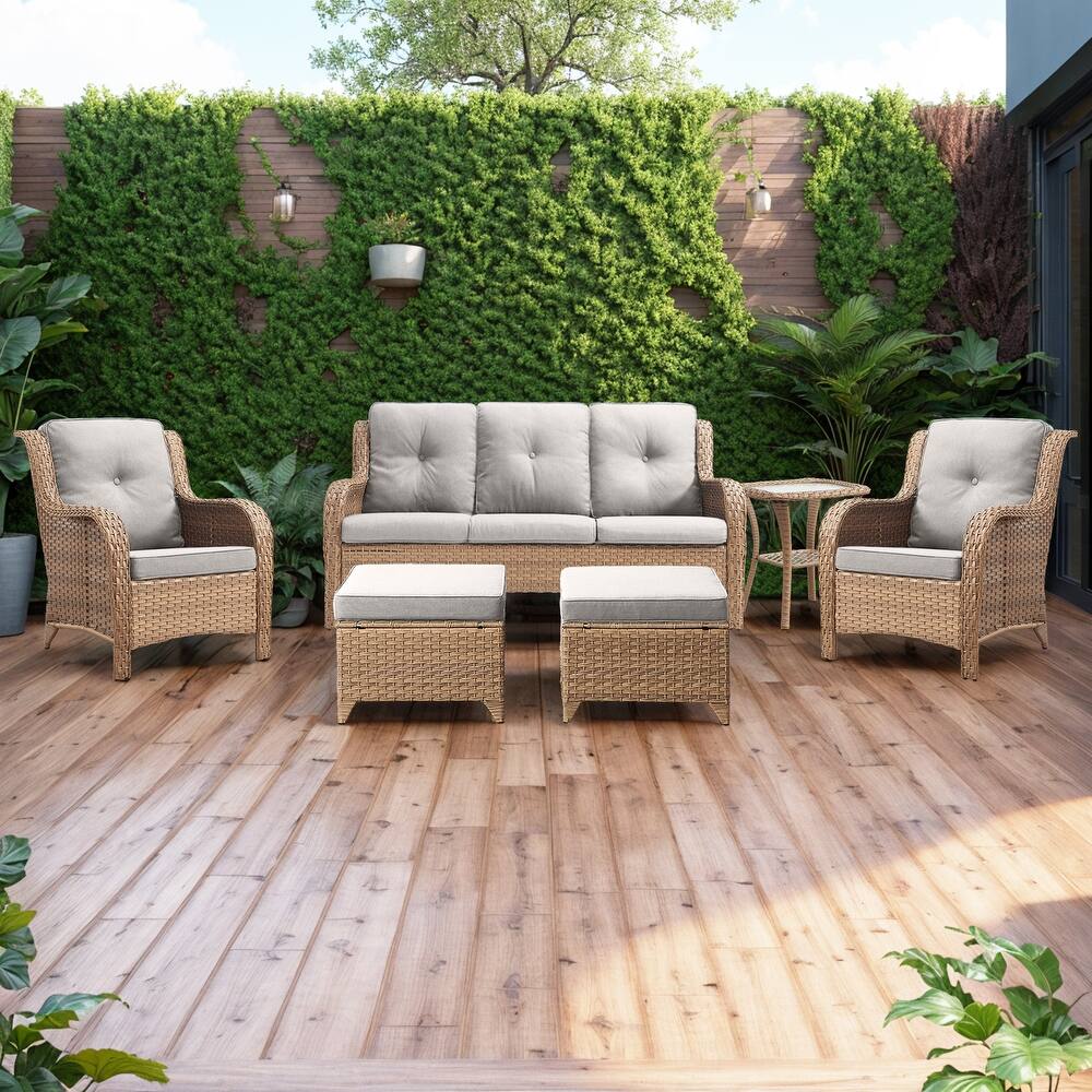 6 Pieces All Weather Wicker Sofa Patio Chair Set