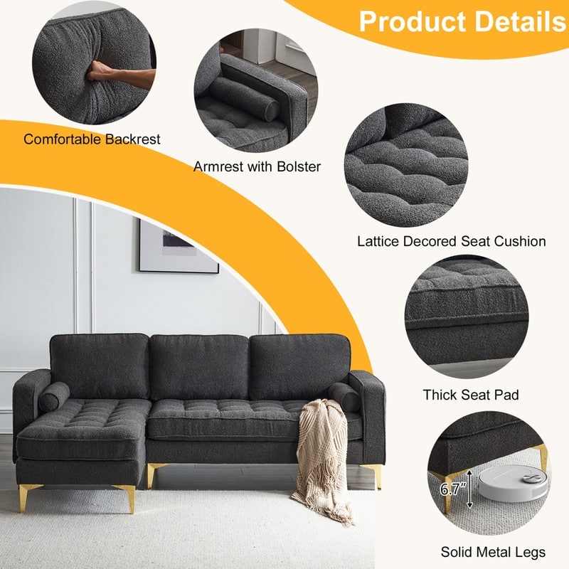 3-Seater Golden Tripod Legs Indoor Modular Sofa