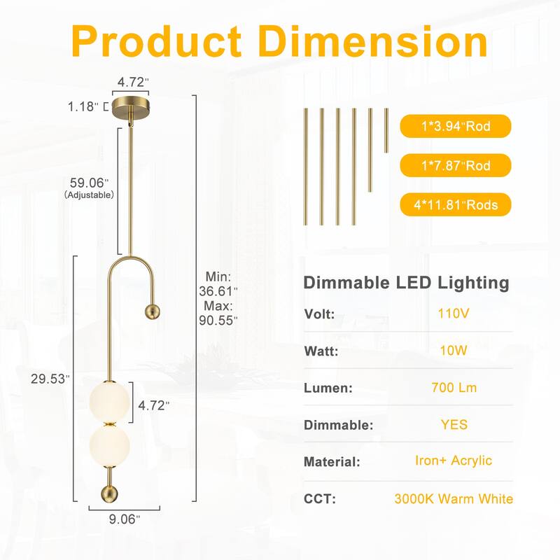 Dual Globe LED Pendant Light Dimmable Modern Hanging Fixture