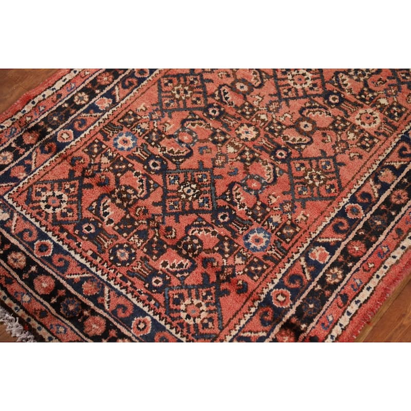 All-Over Geometric Hamedan Persian Runner Rug Handmade Wool Carpet - 2'8" x 9'9"