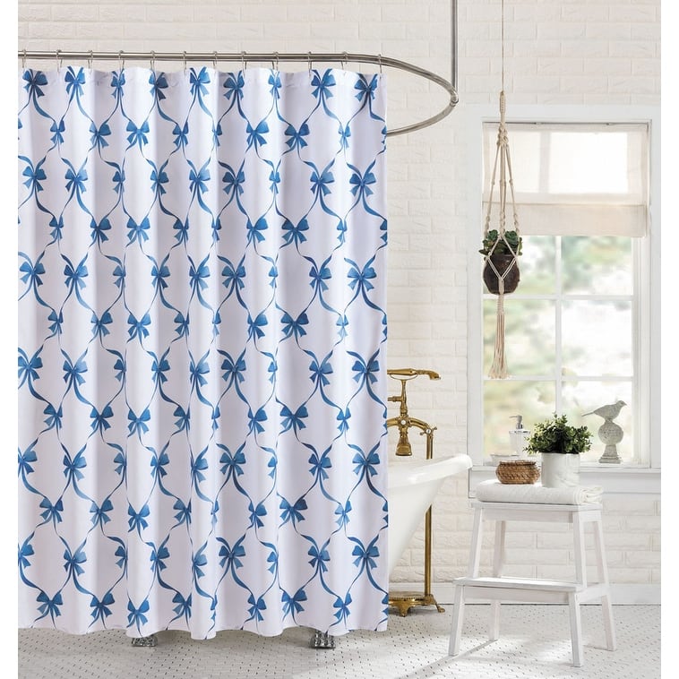 Abigail Bow Fabric Shower Curtain - Blue