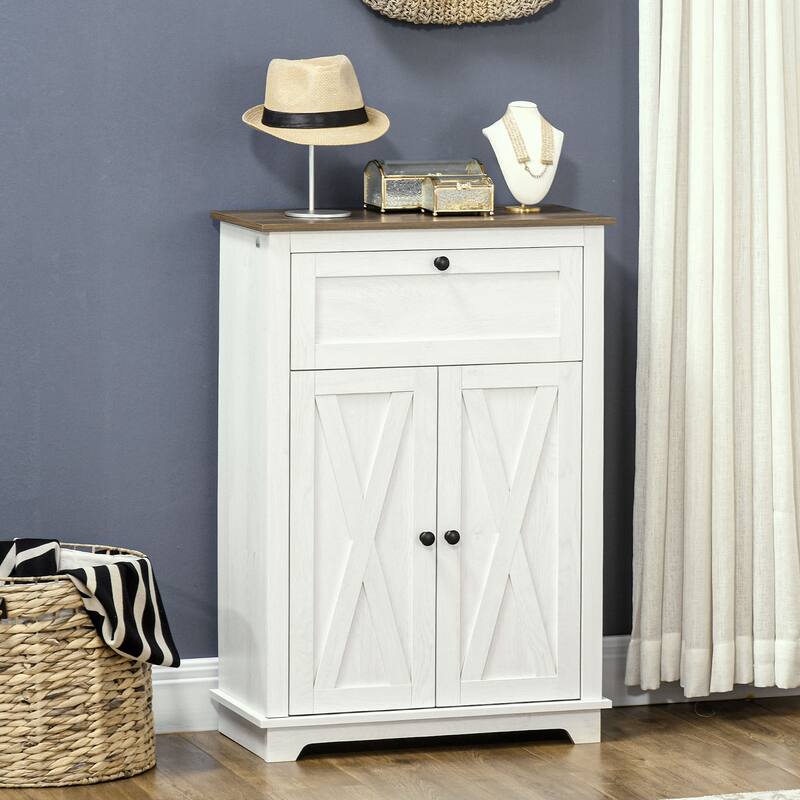 Farmhouse Barn Door Accent Cabinet,Storage Sideboard with Double Doors, Drawer and Adjustable Shelf