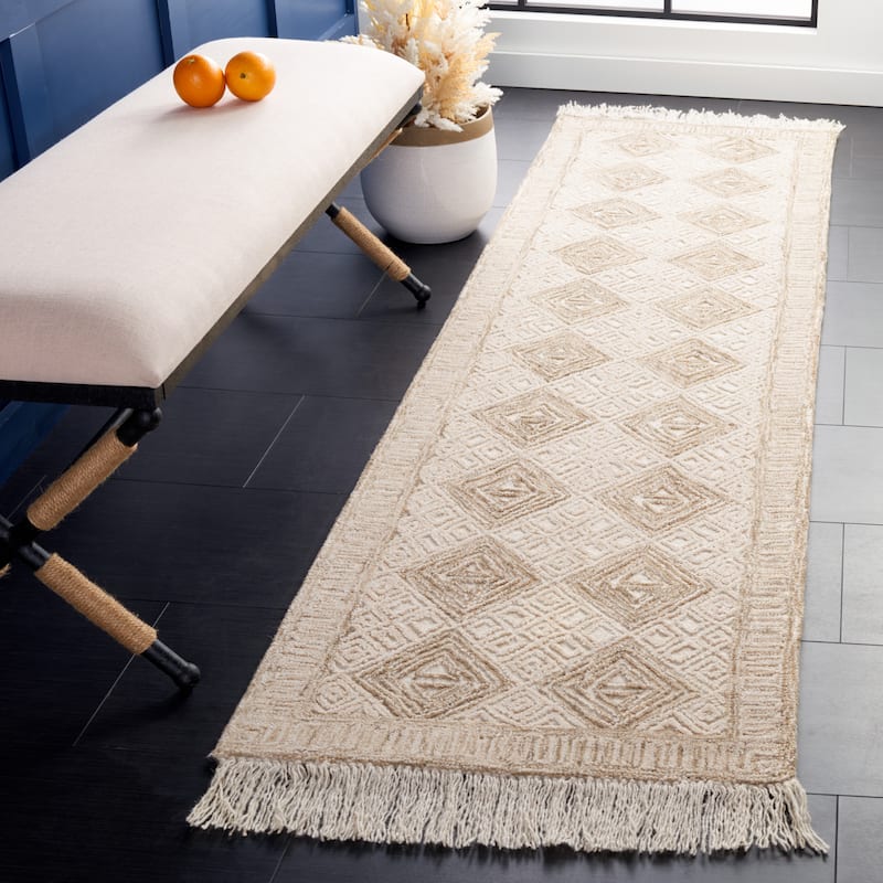 SAFAVIEH Handmade Ikat Theonia Wool Rug - 2'3" x 8' Runner - Ivory/Sage