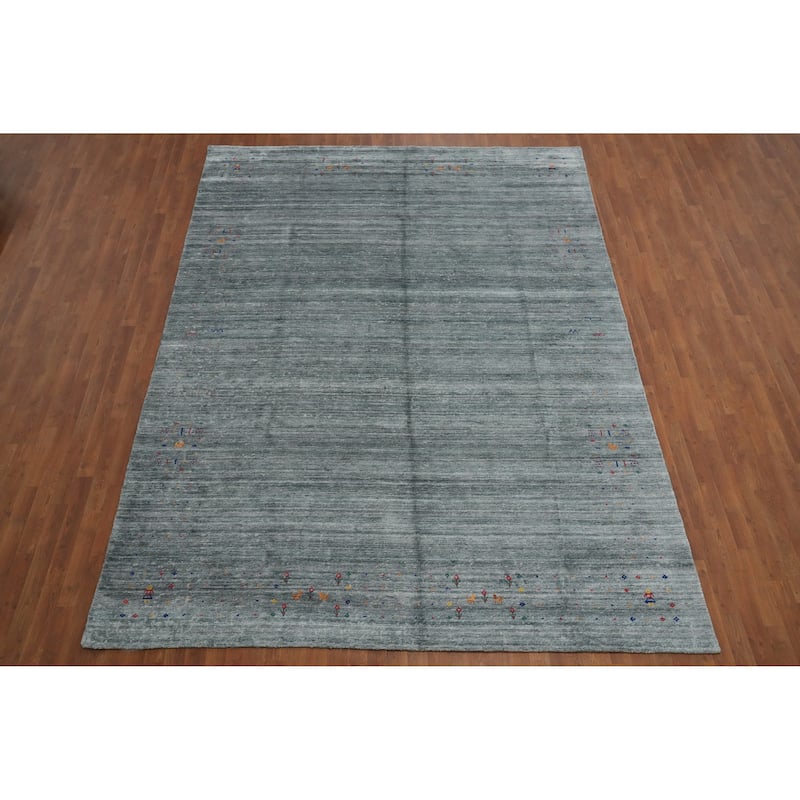 Hand Knotted Oriental Viscose Silk Carpet Tribal Animal Pictorial Greys & Charcoal Gabbeh Area Rug - 11' 8'' X 8' 7''
