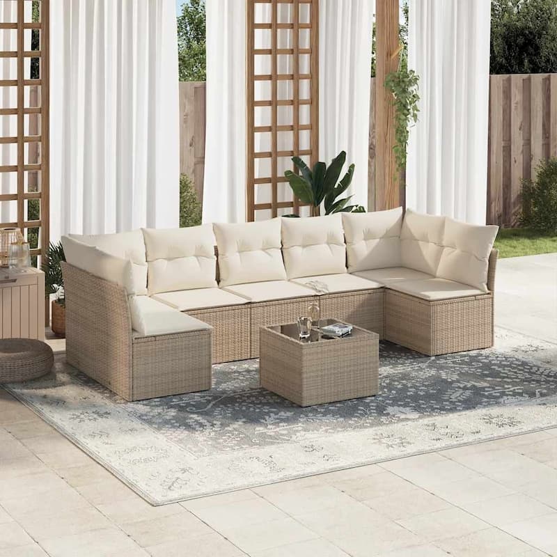 vidaXL Garden Sofa Set Beige PE Rattan Compact to Large Modular Set - 21.7 x 21.7 x 14.6