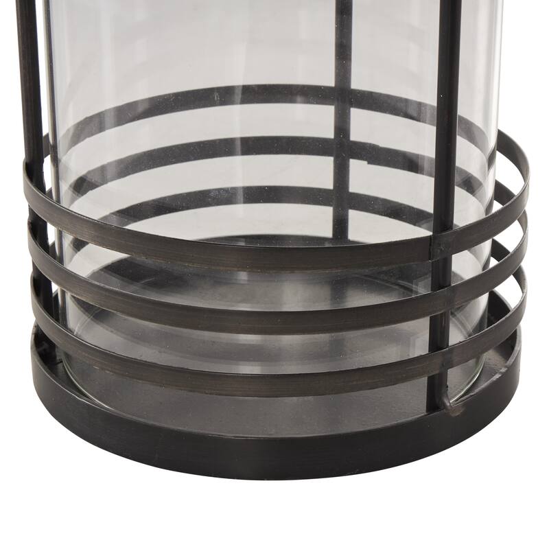 Metal Candle Lantern with Round Circle Lines - Black - Roche River Decor