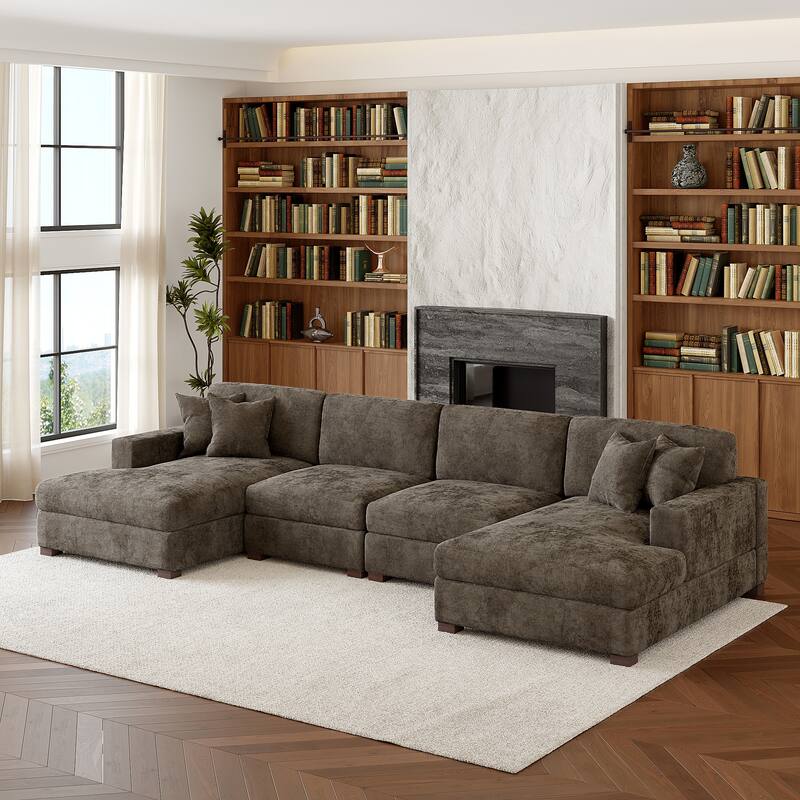 Oversized Chenille Modular Sectional Sofa With Deep Seat