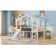 preview thumbnail 19 of 17, White Twin Size Solid Wood Loft Bed with Ladder and Slide, House Bed with Blackboard and Light Strip on the Roof