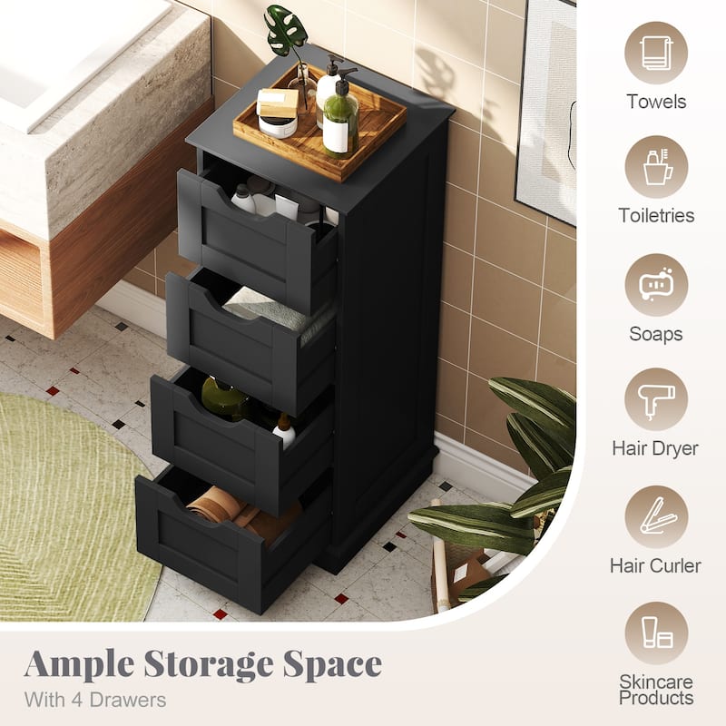 Gymax 4-Drawer Bathroom Cabinet w/Cut-out Handles Anti-toppling Device